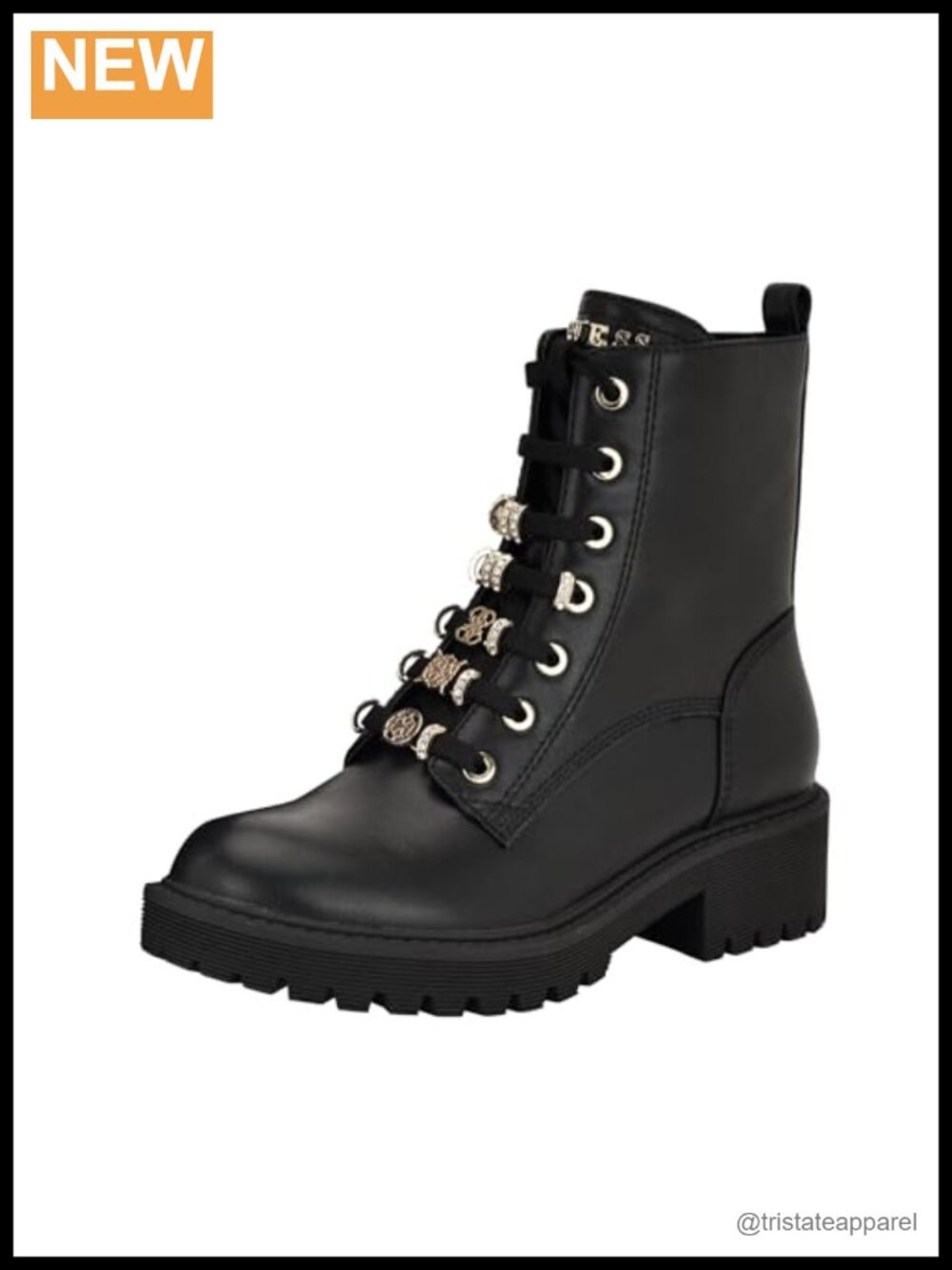 Ankle Bootie Combat Boots Zip Faux Leather Charm Details Heels